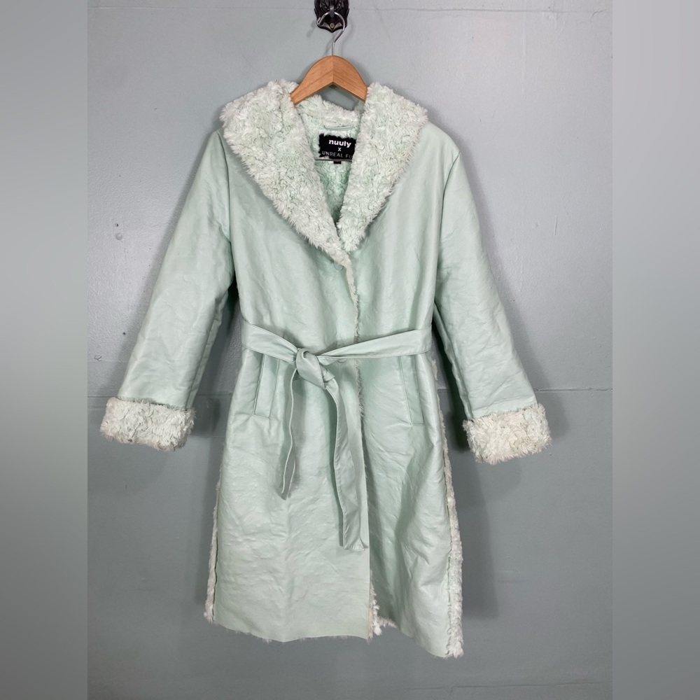 Unreal Fur Nuuly Mint Green Fake Leather Trench Size Medium Petite